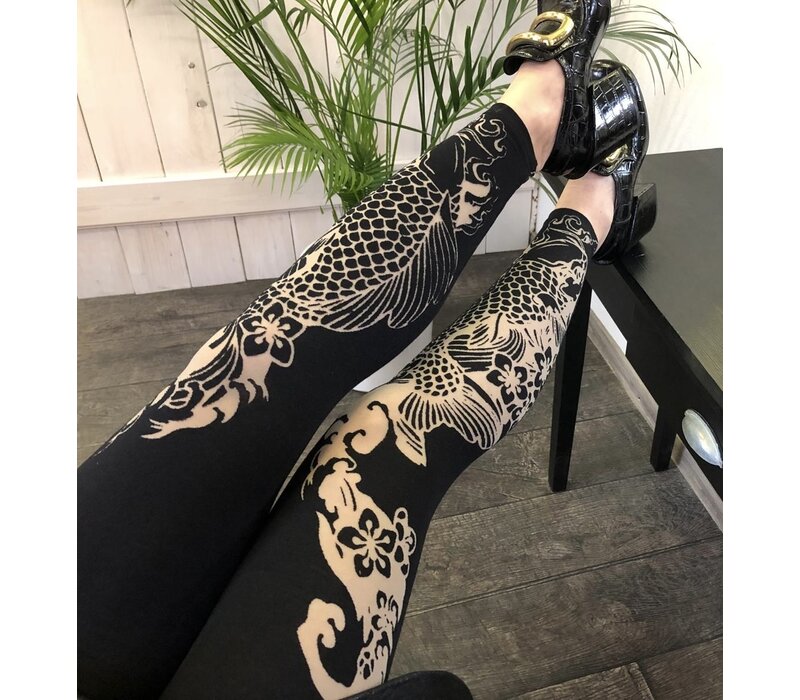 high waisted devore printed  legging in Japanese style