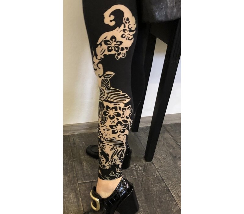 high waisted devore printed  legging in Japanese style