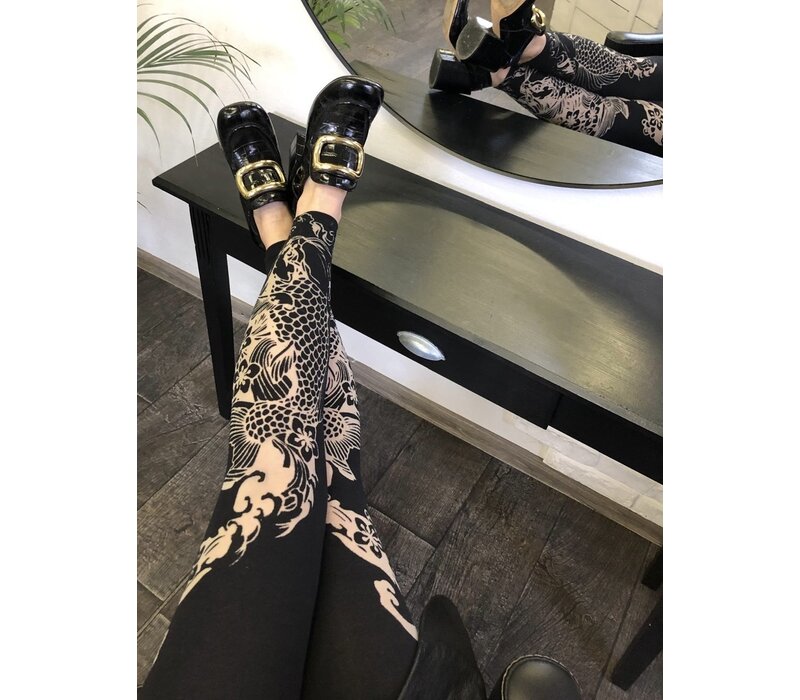 high waisted devore printed  legging in Japanese style