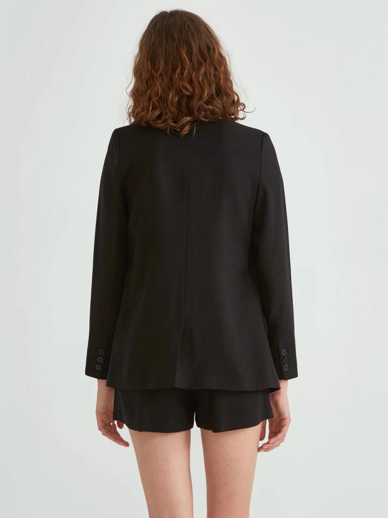 Textured Tencel Open Blazer in True Black