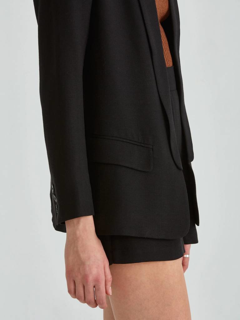 Textured Tencel Open Blazer in True Black