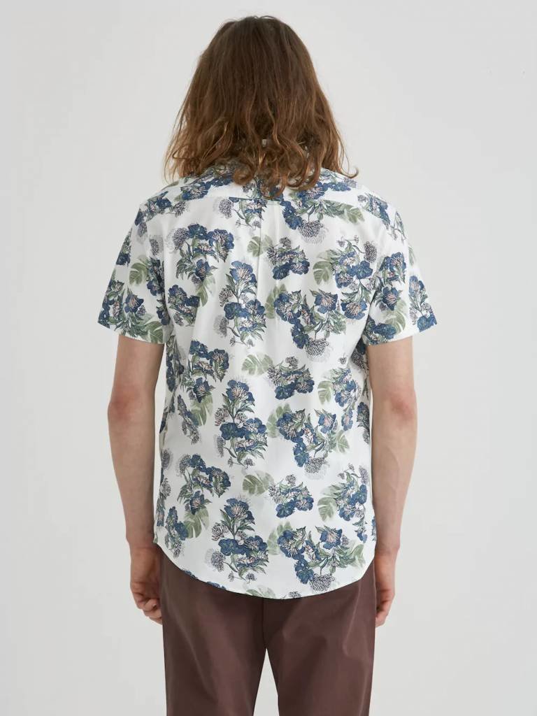 Short Sleeve Supersoft Asian Flower Print Shirt in Bright White