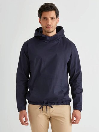 Light Poplin Popover Hooded Anorak in Navy