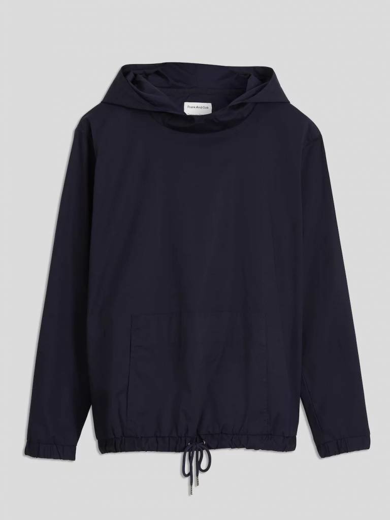 Light Poplin Popover Hooded Anorak in Navy