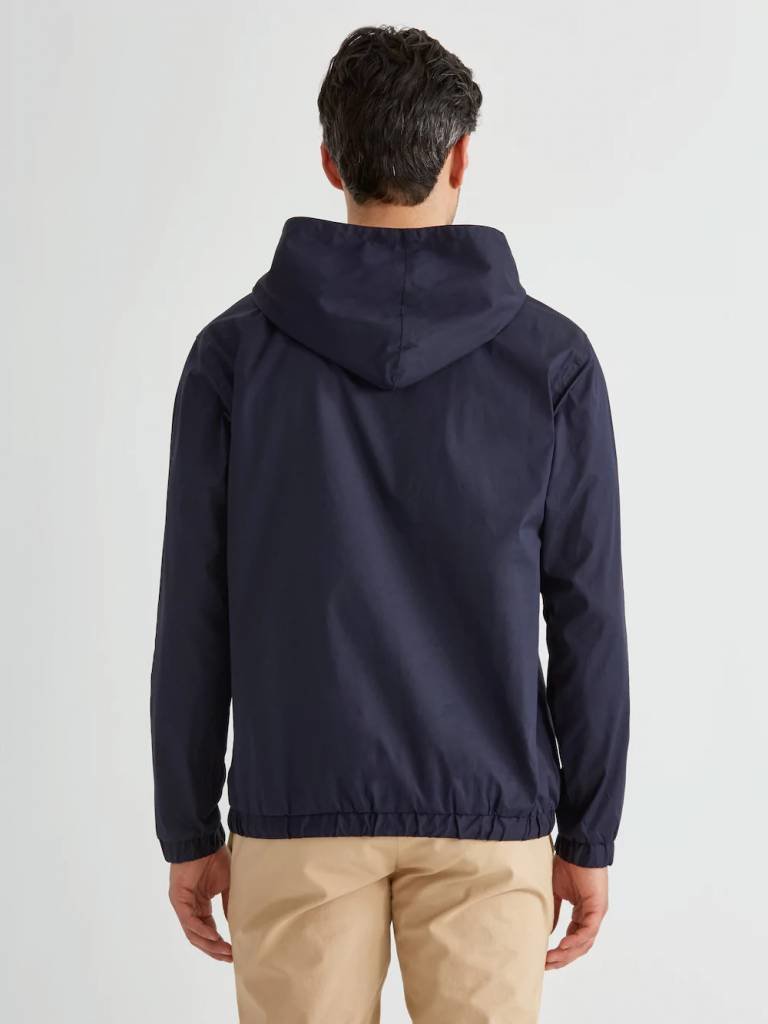 Light Poplin Popover Hooded Anorak in Navy