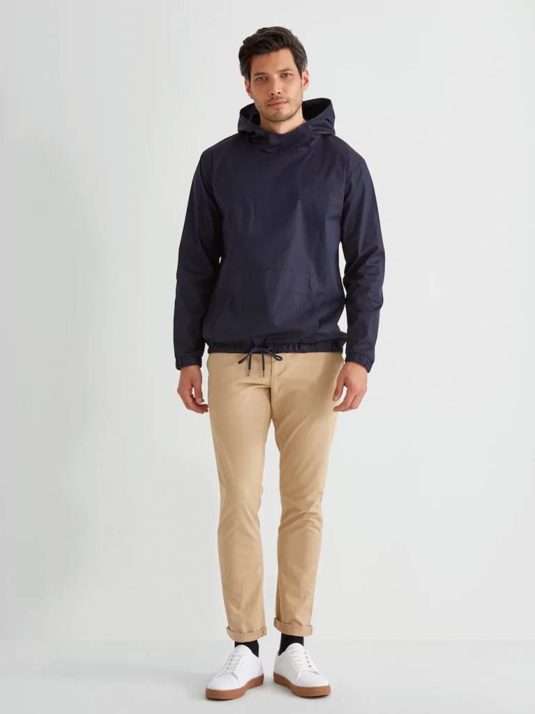 Light Poplin Popover Hooded Anorak in Navy