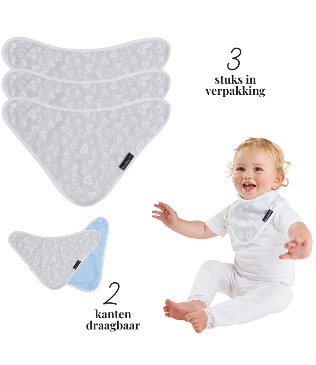 Mum2Mum Bambus-Bandana-Lätzchen, graue Herzen, 3 Stück