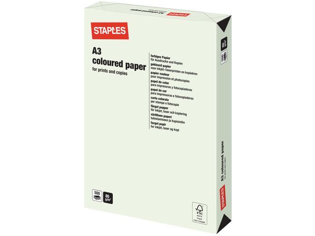 Staples Gekleurd Papier A3 80Gm Licht Groen Pak 500 Vel staples kopen in de aanbieding
