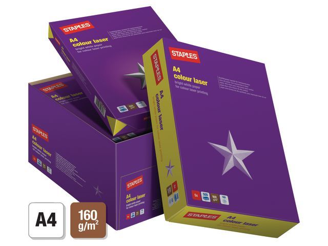 Staples Colour Laser Papier A4 160 Gm Pak 250 Vel staples kopen in de aanbieding