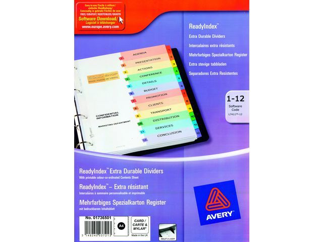 Avery Tabbladen Bedrukbaar Ready Index 9 Rings A4 Bedrukte Tabs 1 12 L7411 12 Set 12 Vel avery kopen in de aanbieding Avery Tabbladen Bedrukbaar Ready Index 9 Rings A4 Bedrukte Tabs 1 12 L7411 12 Set 12 Vel avery kopen in de aanbieding