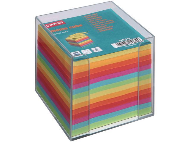 Staples Memoblok Transparante Houder Incl Gekleurd Papier staples kopen in de aanbieding