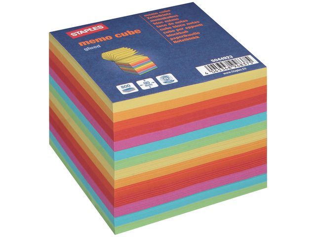 Staples Memoblok Gekleurd Papier Aan 1 Zijde Verlijmd Blok 800 Vel staples kopen in de aanbieding
