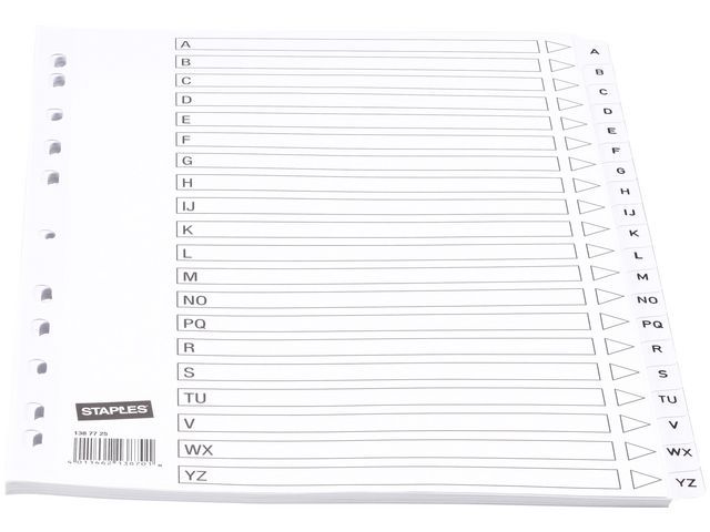 Staples Tabbladen Wit Karton 11 Rings A4 Bedrukte Tabs A Z Set 20 Vel staples kopen in de aanbieding Staples Tabbladen Wit Karton 11 Rings A4 Bedrukte Tabs A Z Set 20 Vel staples kopen in de aanbieding