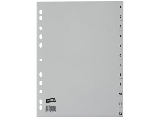 Staples Tabbladen Grijs Kunststof 11 Rings A4 Bedrukte Tabs 1 12 Set 12 Vel staples kopen in de aanbieding Staples Tabbladen Grijs Kunststof 11 Rings A4 Bedrukte Tabs 1 12 Set 12 Vel staples kopen in de aanbieding