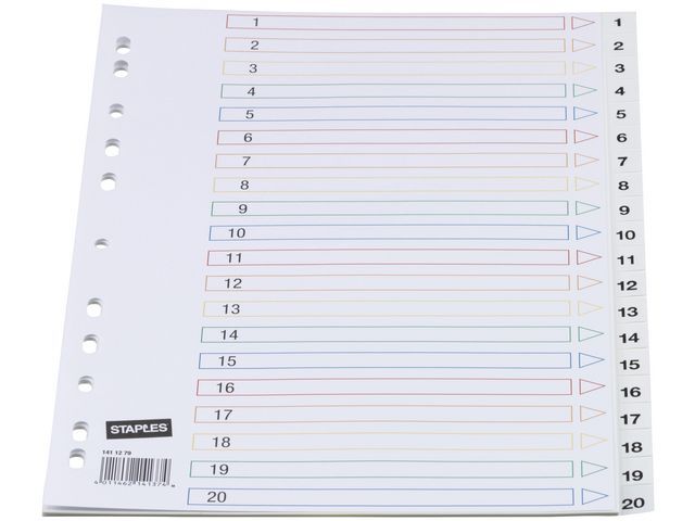 Staples Tabbladen Wit Kunststof 11 Rings A4 Indexblad 4 Kleurendruk 145 Micron 1 20 Set 20 Vel staples kopen in de aanbieding Staples Tabbladen Wit Kunststof 11 Rings A4 Indexblad 4 Kleurendruk 145 Micron 1 20 Set 20 Vel staples kopen in de aanbieding