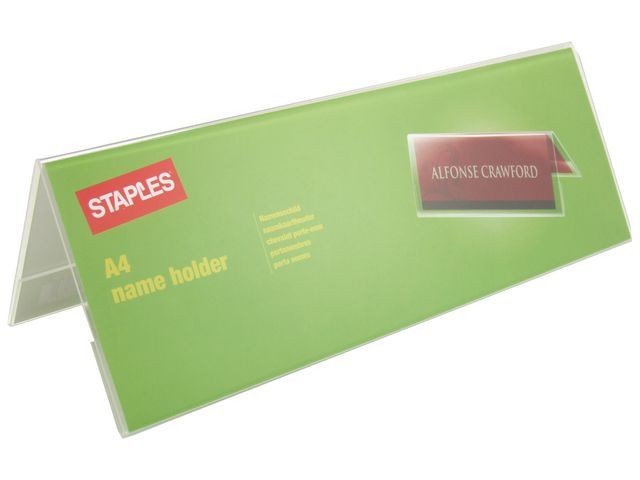 Staples Tafelnaambordje Transparant A4 Gevouwen staples kopen in de aanbieding