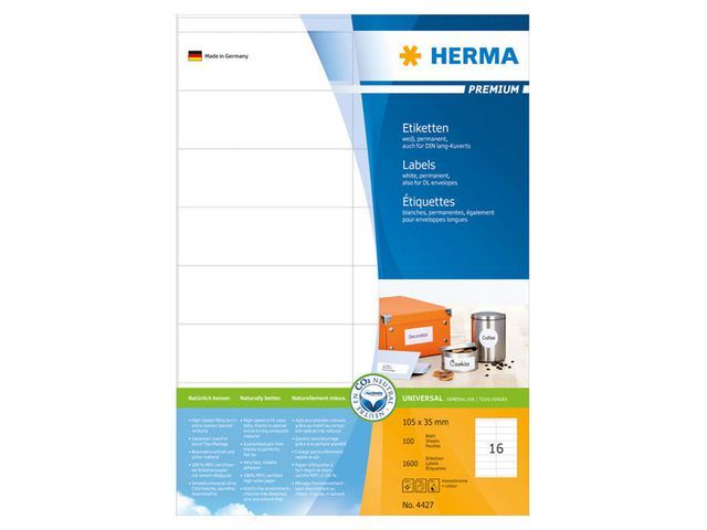 Herma Premium Etiketten Met Rechte Hoeken 105X35 Mm 4427 Pak 1600 Stuks herma kopen in de aanbieding