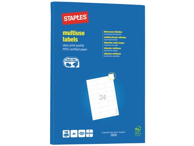 Staples Universele Etiketten 65 X 34 Mm Pak 2400 Stuks staples kopen in de aanbieding Staples Universele Etiketten 65 X 34 Mm Pak 2400 Stuks staples kopen in de aanbieding