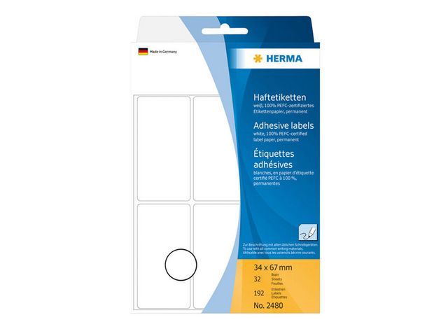 Herma Universele Etiketten Met Ronde Hoeken 34X67 Mm 2480 Pak 192 Stuks herma kopen in de aanbieding Herma Universele Etiketten Met Ronde Hoeken 34X67 Mm 2480 Pak 192 Stuks herma kopen in de aanbieding