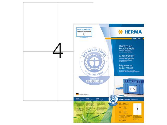 Herma Gerecyclede Etiketten Met Rechte Hoeken 105X148 Mm 10829 Pak 400 Stuks herma kopen in de aanbieding
