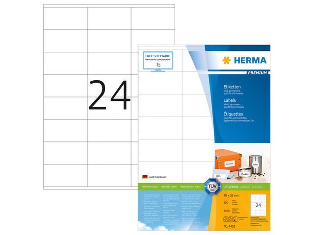 Herma Premium Etiketten Met Rechte Hoeken 70X36 Mm 4453 Pak 2400 Stuks herma kopen in de aanbieding