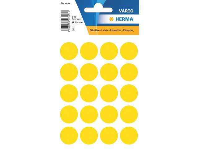 Herma Markeer Punten Diameter 19 Mm Rond Geel Pak 100 Stuks herma kopen in de aanbieding Herma Markeer Punten Diameter 19 Mm Rond Geel Pak 100 Stuks herma kopen in de aanbieding