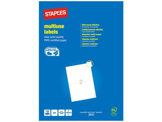 Staples Universele Etiketten 210 X 148 Mm Pak 200 Stuks staples kopen in de aanbieding Staples Universele Etiketten 210 X 148 Mm Pak 200 Stuks staples kopen in de aanbieding