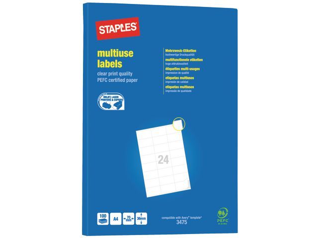 Staples Universele Etiketten 70 X 36 Mm Pak 2400 Stuks staples kopen in de aanbieding Staples Universele Etiketten 70 X 36 Mm Pak 2400 Stuks staples kopen in de aanbieding