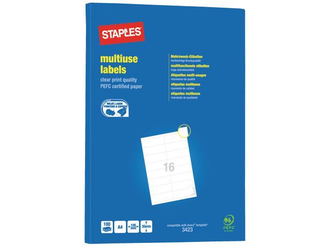 Staples Universele Etiketten 105 X 35 Mm Pak 1600 Stuks staples kopen in de aanbieding Staples Universele Etiketten 105 X 35 Mm Pak 1600 Stuks staples kopen in de aanbieding
