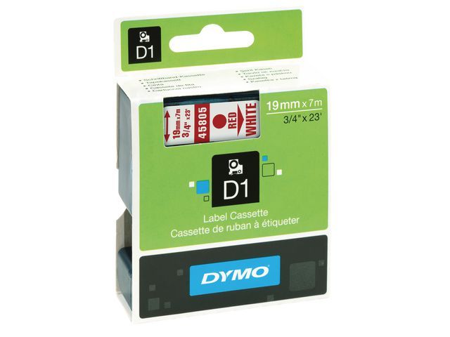 Dymo D1 Labeltape 19 Mm Rood Op Wit 45805 dymo kopen in de aanbieding
