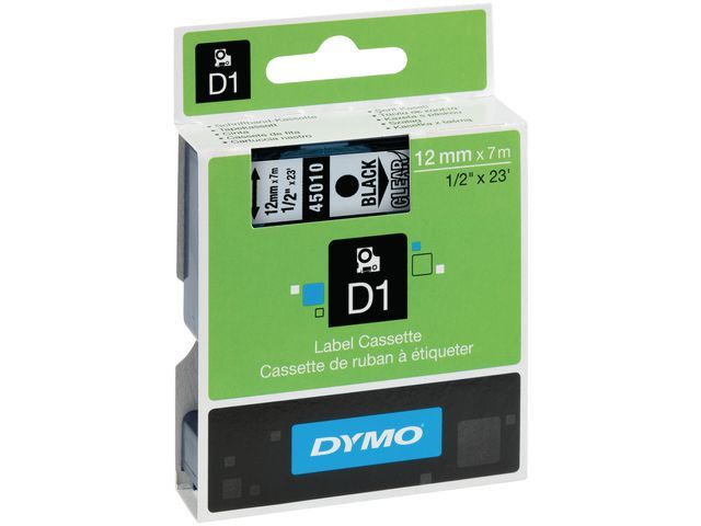 Dymo D1 Labeltape 12 Mm Zwart Op Transparant 45010 dymo kopen in de aanbieding