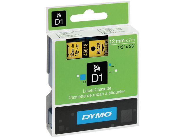 Dymo D1 Labeltape 12 Mm Zwart Op Geel 45018 dymo kopen in de aanbieding