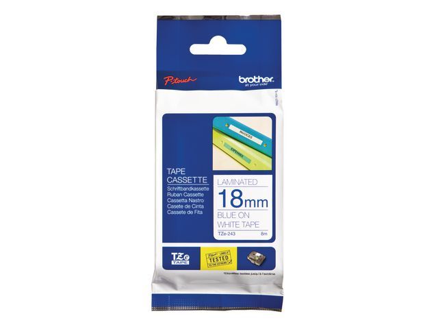Ptouch P Touch Tze Labeltapes Blauw Op Wit 243 18 Mm ptouch kopen in de aanbieding