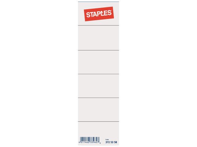 Staples Rugetiketten Kort Insteek Rugbreedte 80 Mm 188 X 53 Mm Wit Pak 10 Stuks staples kopen in de aanbieding