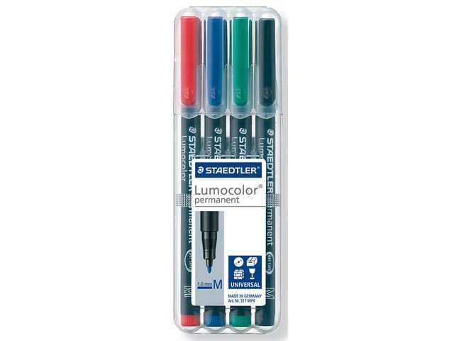 Staedtler Lumocolor Permanent Marker Ohpcddvd Lc317 Medium Assorti Pak 4 Stuks lumocolor kopen in de aanbieding Staedtler Lumocolor Permanent Marker Ohpcddvd Lc317 Medium Assorti Pak 4 Stuks lumocolor kopen in de aanbieding