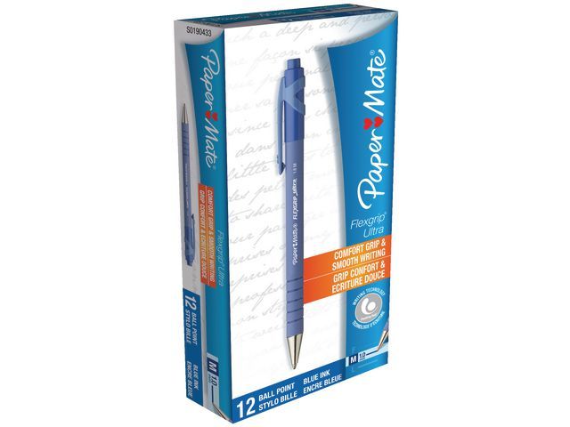Paper Mate Balpen Flexgrip Ultra Rt Medium Blauw Pak 12 Stuks paper mate kopen in de aanbieding