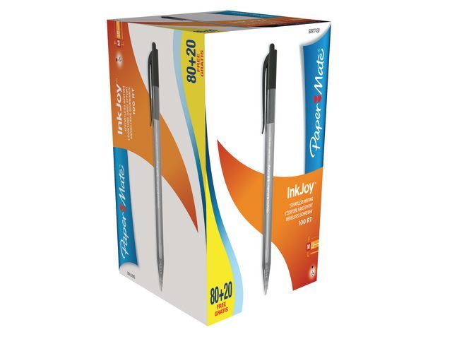 Paper Mate Balpen Inkjoy 100 Rt 10 Mm Zwart Value Pack Pak Stuks paper mate kopen in de aanbieding