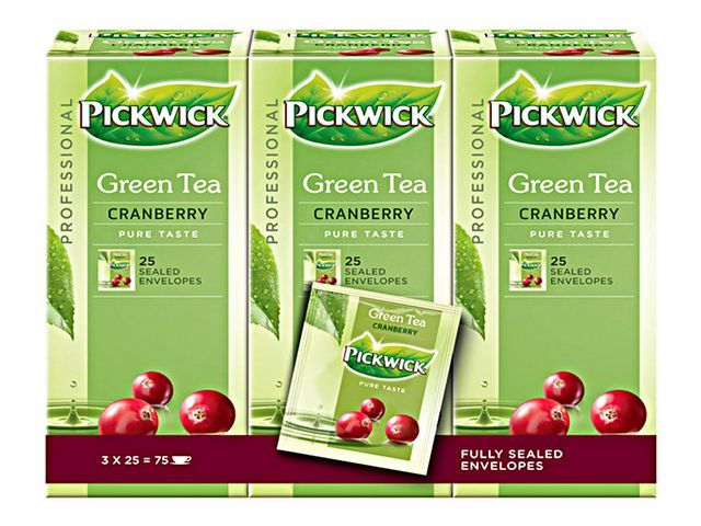 Pickwick Professional Green Tea Cranberry Theezakjes Doos 38 G Pak 75 Stuks pickwick kopen in de aanbieding