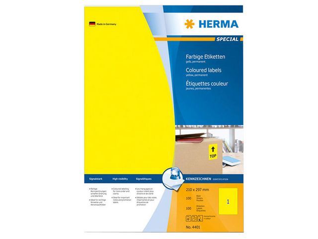 Herma Gekleurde Etiketten 210X297 Mm Geel Pak 100 Stuks herma kopen in de aanbieding