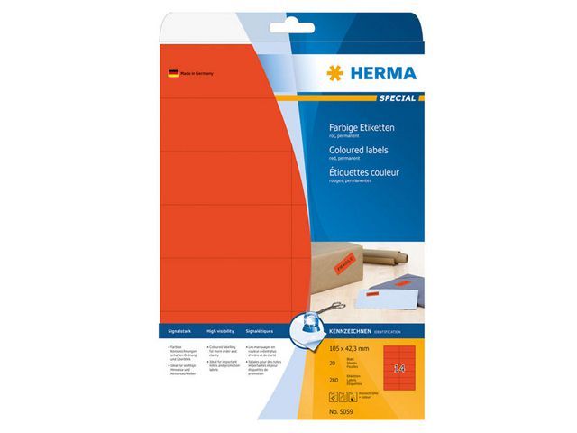 Herma Gekleurde Etiketten 105X423 Mm Rood Pak 280 Stuks herma kopen in de aanbieding