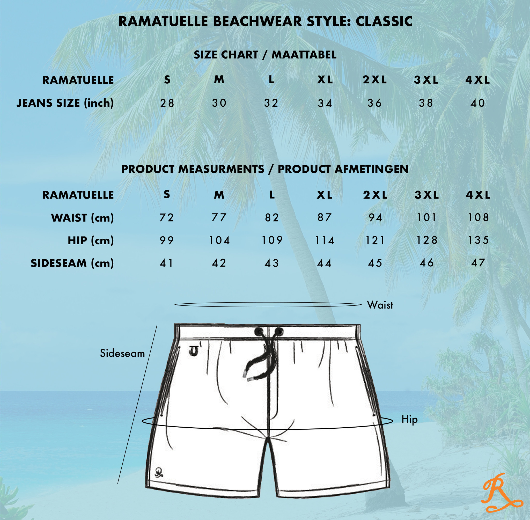 Zelden Kinematica zaterdag Maattabel - Ramatuelle Beachwear