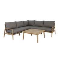 Hoek Loungeset - Cornwall - Wicker - Teak - Grijs - Eurofar