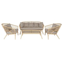 Stoel-Bank Loungeset - Lenco - Bamboo Look - Lichtgrijs - Wicker - The Outsider