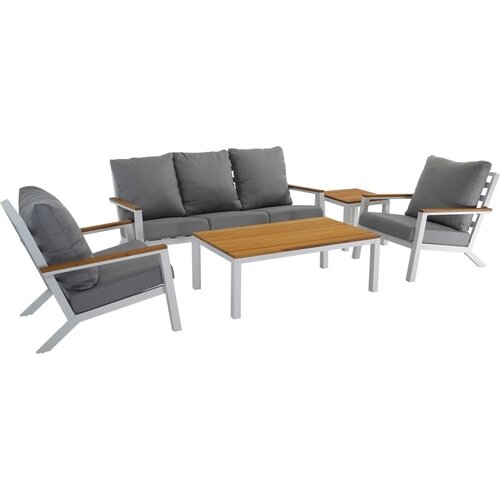 Lesli Living  Stoel-Bank Loungeset - Donnan - Wit - Aluminium / Bamboe - Lesli Living