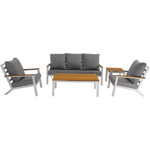 Lesli Living  Stoel-Bank Loungeset - Donnan - Wit - Aluminium / Bamboe - Lesli Living