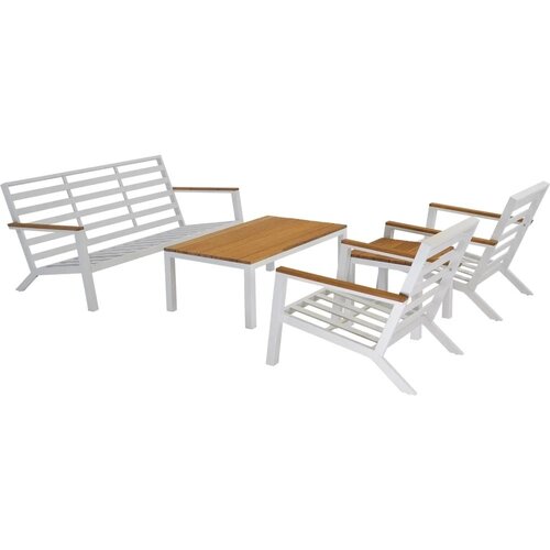 Lesli Living  Stoel-Bank Loungeset - Donnan - Wit - Aluminium / Bamboe - Lesli Living