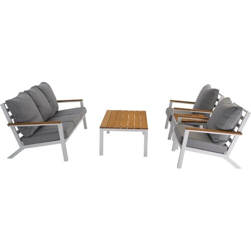 Lesli Living  Stoel-Bank Loungeset - Donnan - Wit - Aluminium / Bamboe - Lesli Living