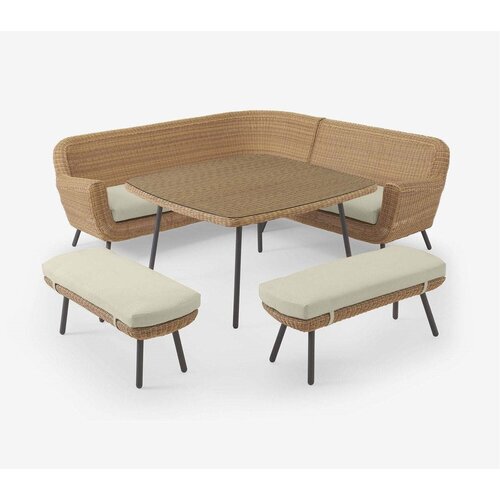 The Outsider Hoek Lounge Diningset - Jonah - Wicker - Naturel - The Outsider The Outsider Hoek Lounge Diningset - Jonah - Wicker - Naturel - The Outsider