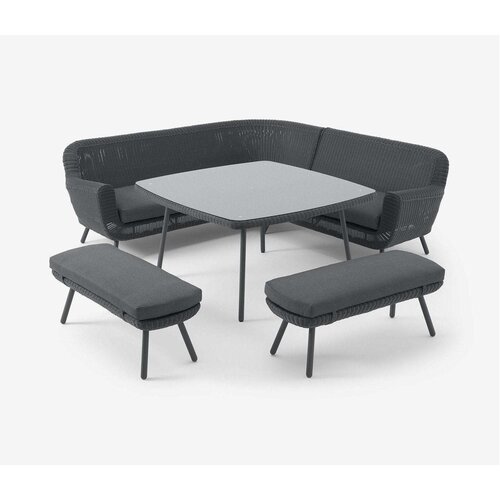 The Outsider Hoek Lounge Diningset - Jonah - Wicker - Donkergrijs - The Outsider The Outsider Hoek Lounge Diningset - Jonah - Wicker - Donkergrijs - The Outsider
