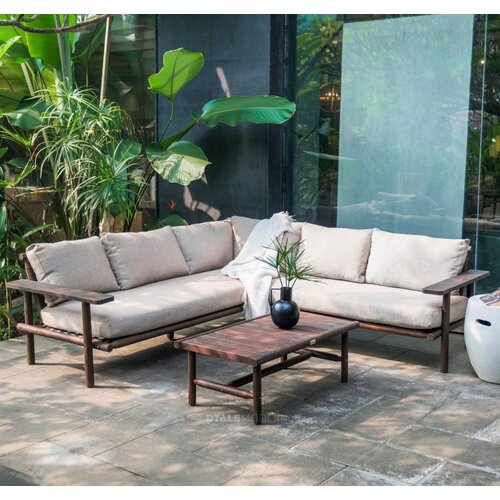 The Outsider Hoek Loungeset - Laruna - Acaciahout - Vintage Bruin /  Wit - The Outsider